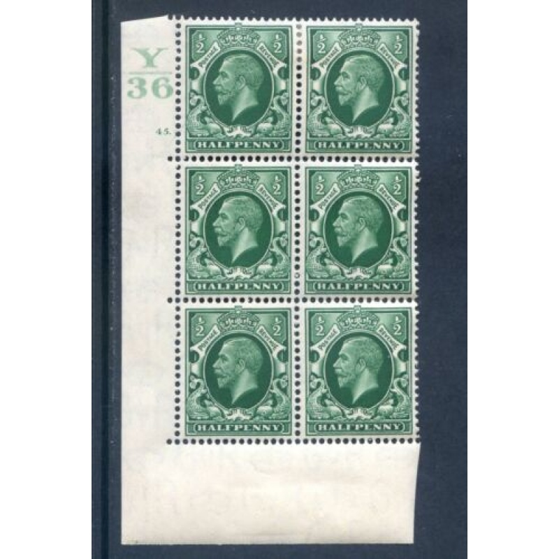 GB 1 2d Green Photogravure SG439 Y36 Cyl 45 Dot Block 6 mounted Mint