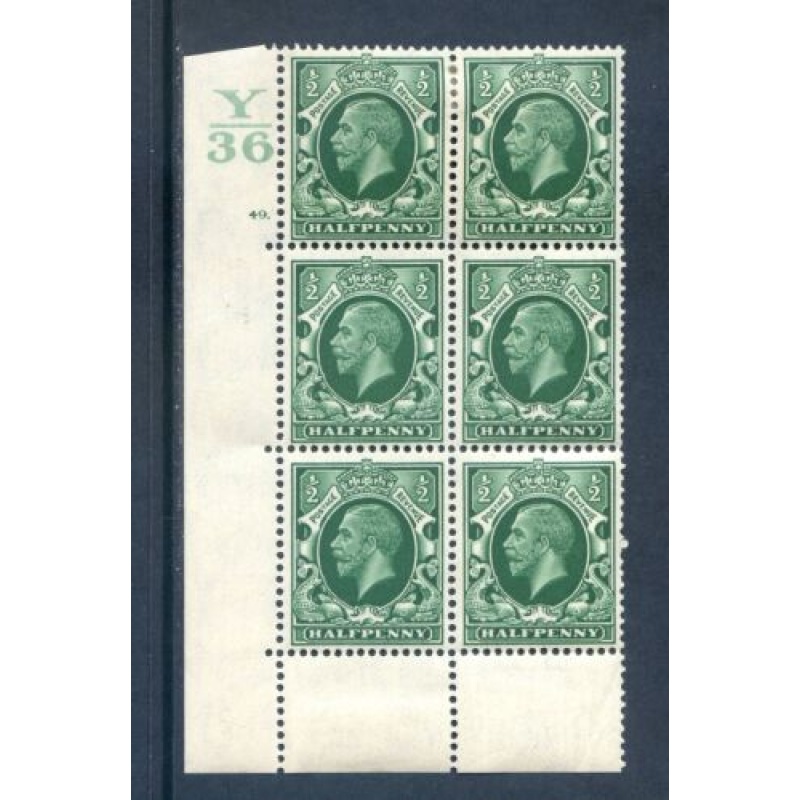 GB 1 2d Green Photogravure SG439 Y36 Cyl 49 Dot Block 6 mounted Mint