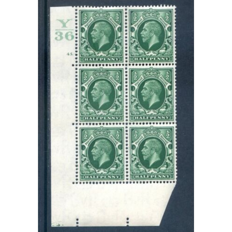 GB 1 2d Green Photogravure SG439 Y36 Cyl 45 Dot Block 6 Unmounted Mint