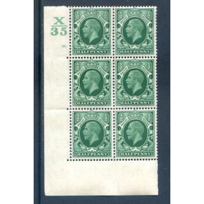 GB 1 2d Green Photogravure SG439 X35 Cyl 36 Dot Block 6 Unmounted Mint