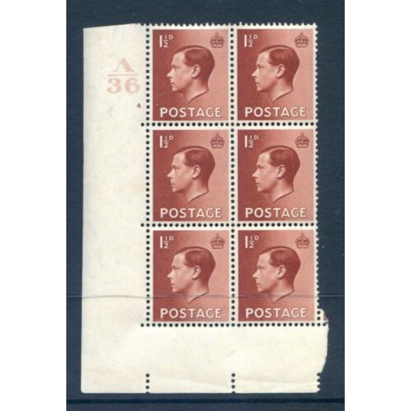 KEVIII 1 1 2d Red Brown  A36 Cylinder 4 No Dot Block 6 Unmounted mint