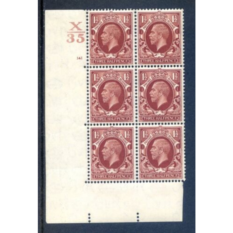 KGV 1 1 2d Red Brown SG441 Cylinder 141 No Dot X35 Unmounted Mint Block 6