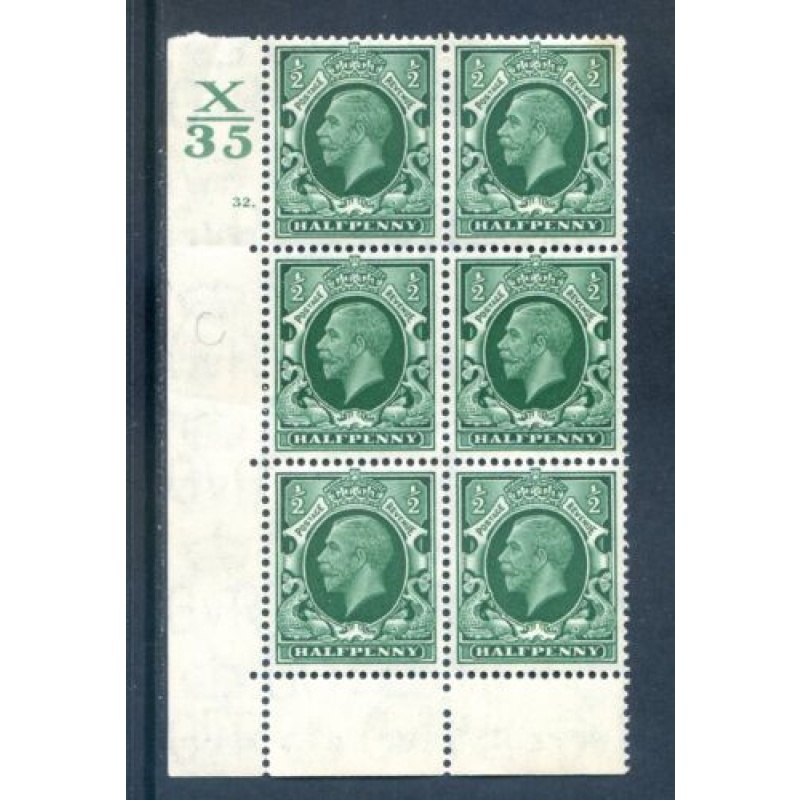 GB 1 2d Green Photogravure SG439 X35 Cyl 32 Dot Block 6 Unmounted Mint