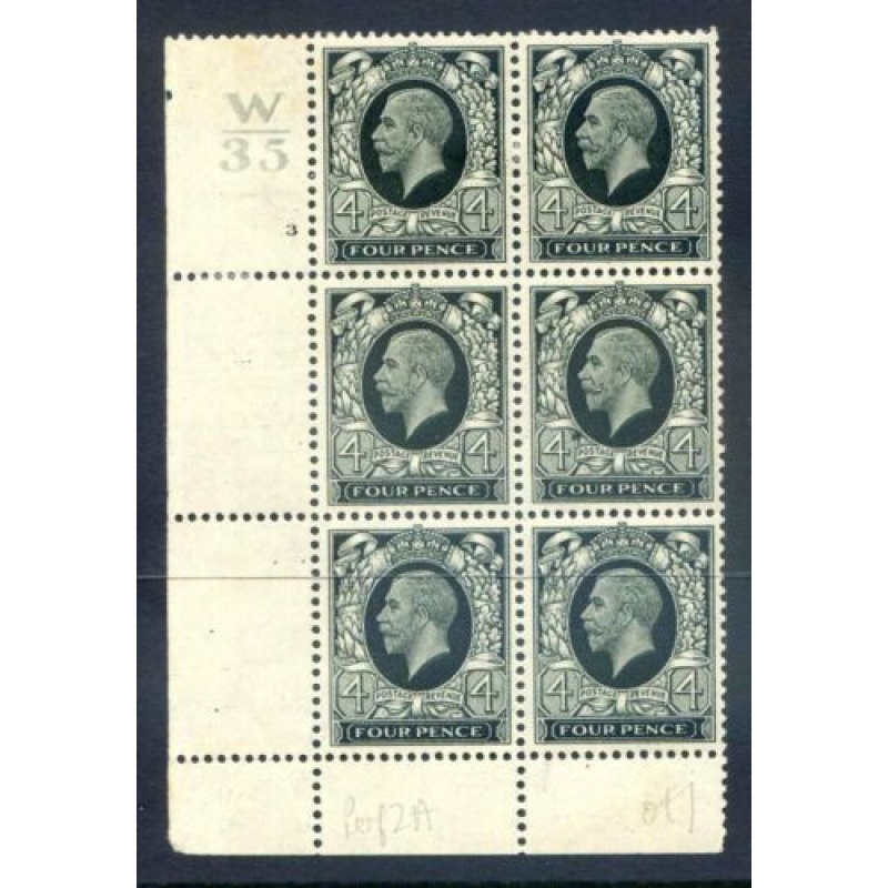 KGV SG445 4d Deep Grey Green W35 Cyl 3 No Dot P P Mounted Mint