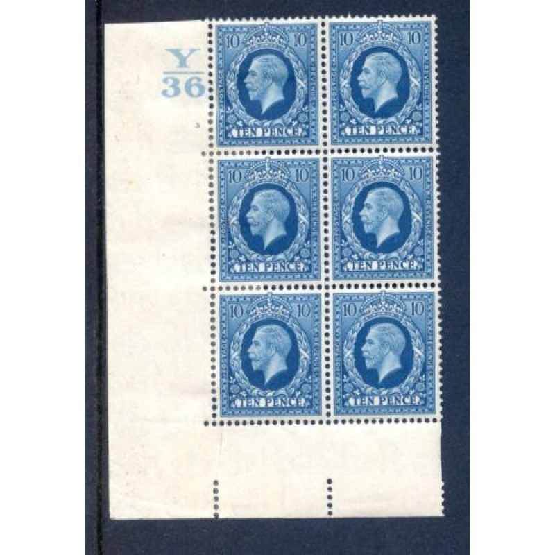 KGV 10d Turqoise Blue SG448 Cylinder 3 No Dot Y36 Perf Mounted Mint Block 6