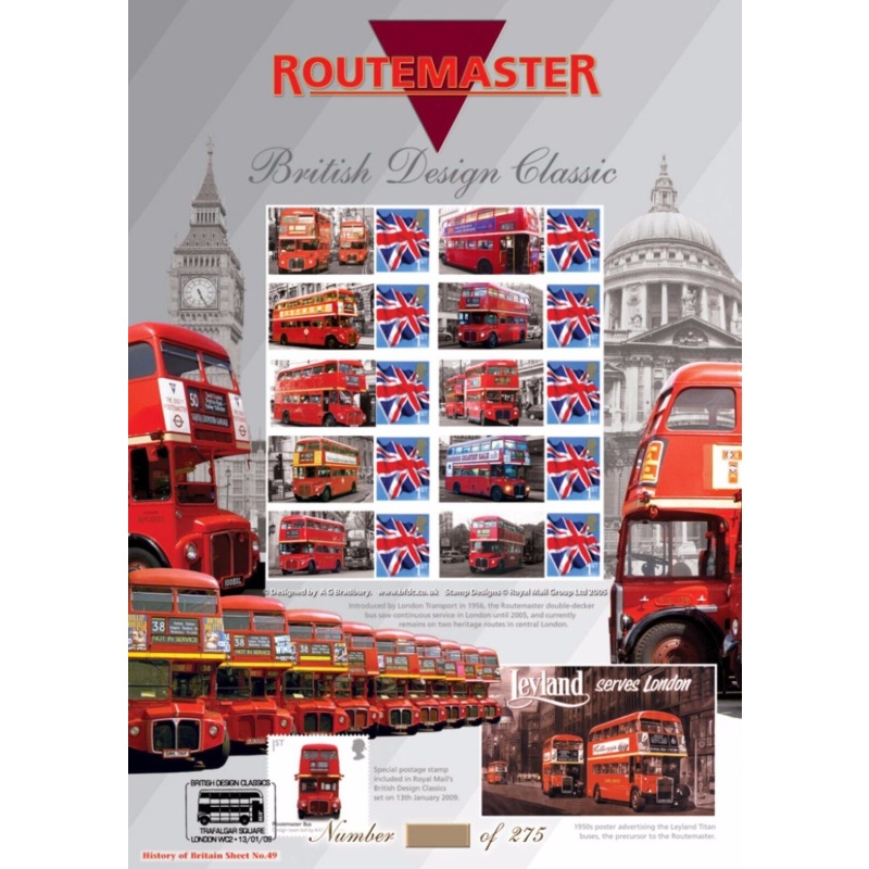 History of Britain 49 2009 Routemaster smiler sheet no. 255 UNMOUNTED MINT