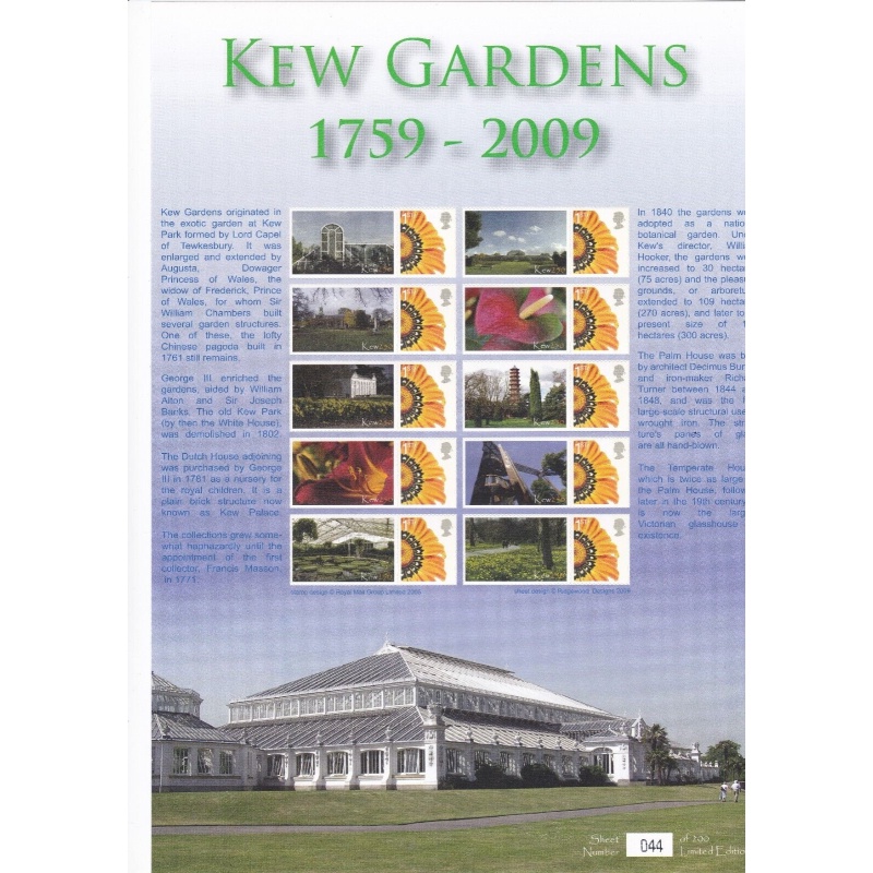 BC-248 GB 2009 Kew Gardens no. 44 RARE SMILER SHEET UNMOUNTED MINT MNH