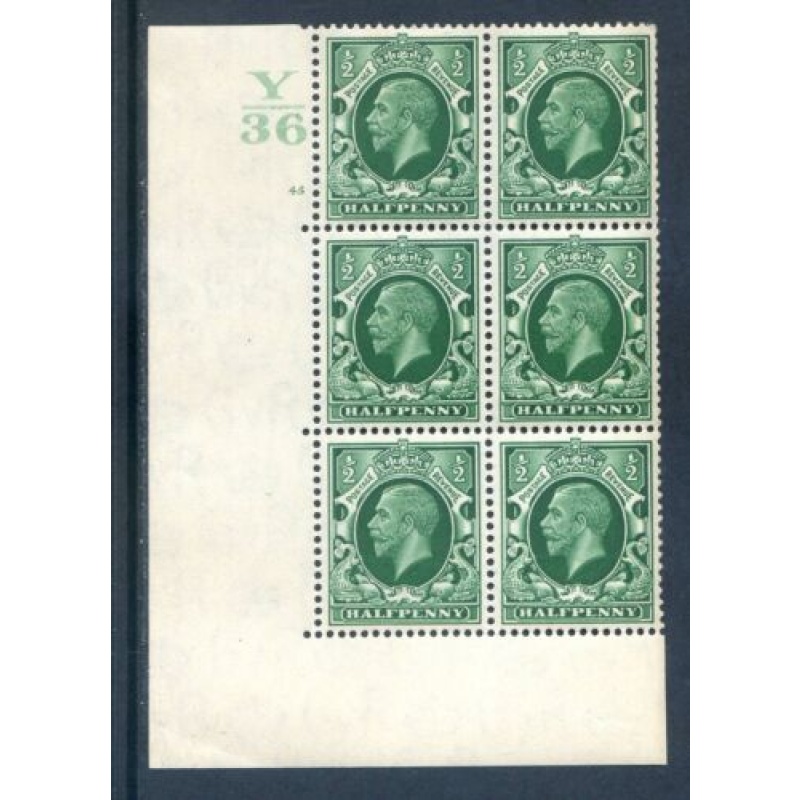 GB 1 2d Green Photogravure SG439 Y36 Cyl 45 No Dot Block 6 Unmounted Mint