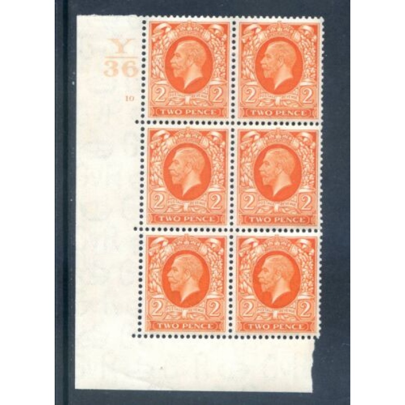 GB 2d Orange Photogravure SG442 Y36 10 No Dot (EI) Block 6 mounted Mint