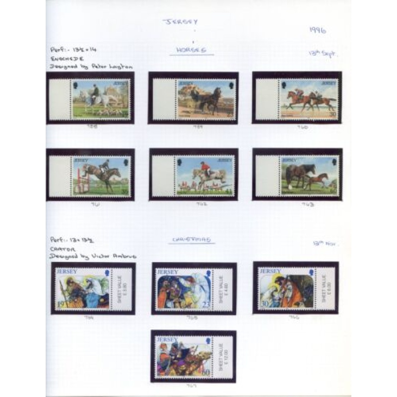 Jersey 1996 Horses  Christmas sets Unmounted Mint