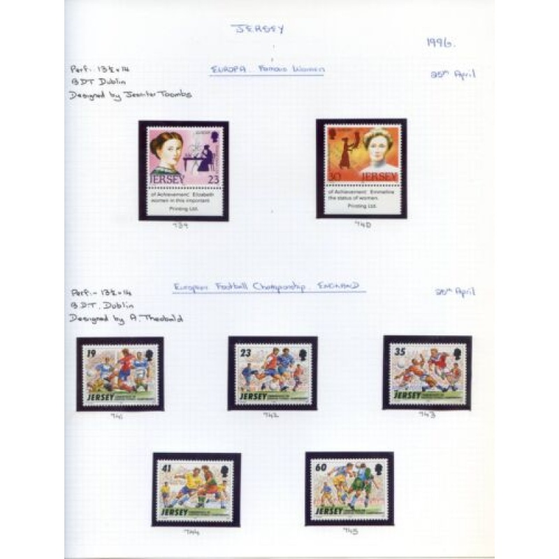 Jersey 1996 Famous Women and Football Championship sets Unmounted Mint