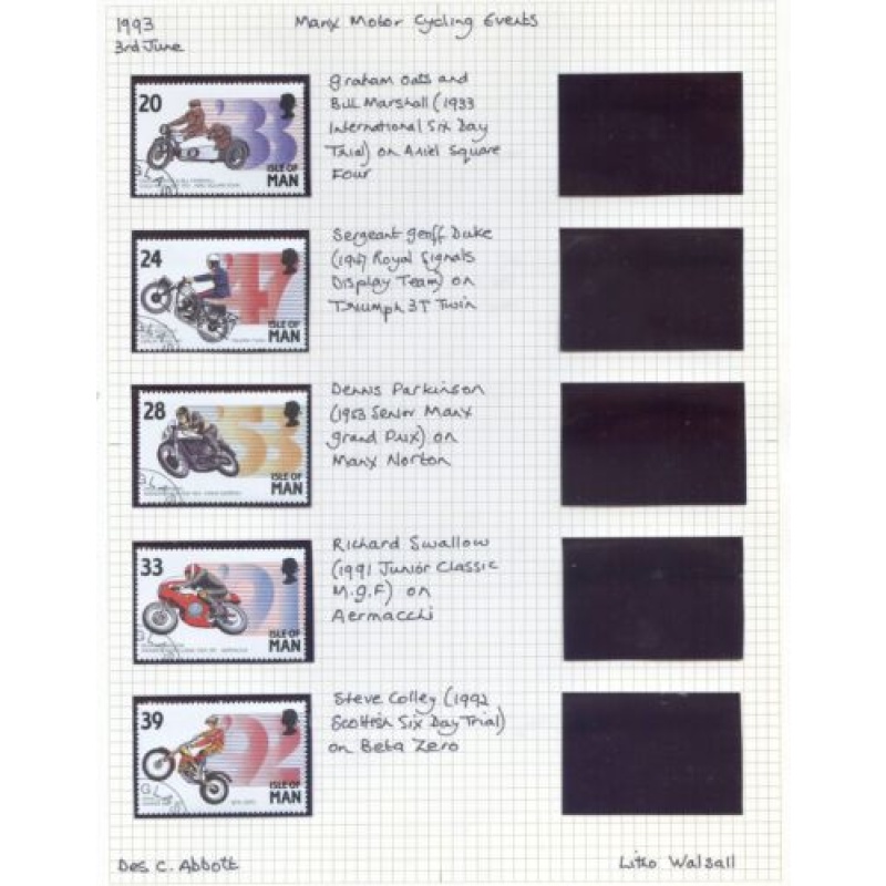 1993 Isle Of Man Motorcycling Events Set SG567 571 Used