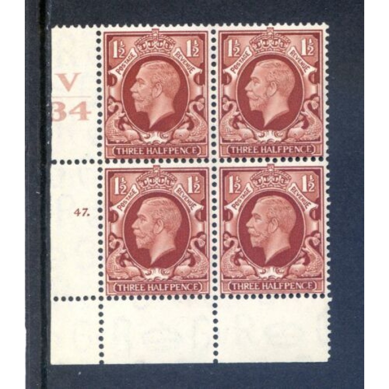 KGV 1 1 2d Red Brown SG441 Cylinder 47 Dot V34 Unmounted Mint Block 4