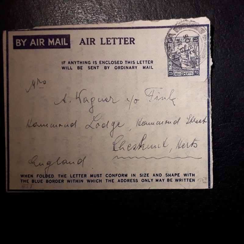 PALESTINE AIR LETTER 1947 HAIFA TO  CHESTNUT HERTS ENGLAND