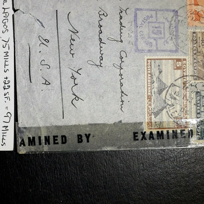 EGYPT COVER 1943 ALEXANDRIA TO USA VIA LAGOS 97 MILLS RATE CENSORED AND EXAMINED