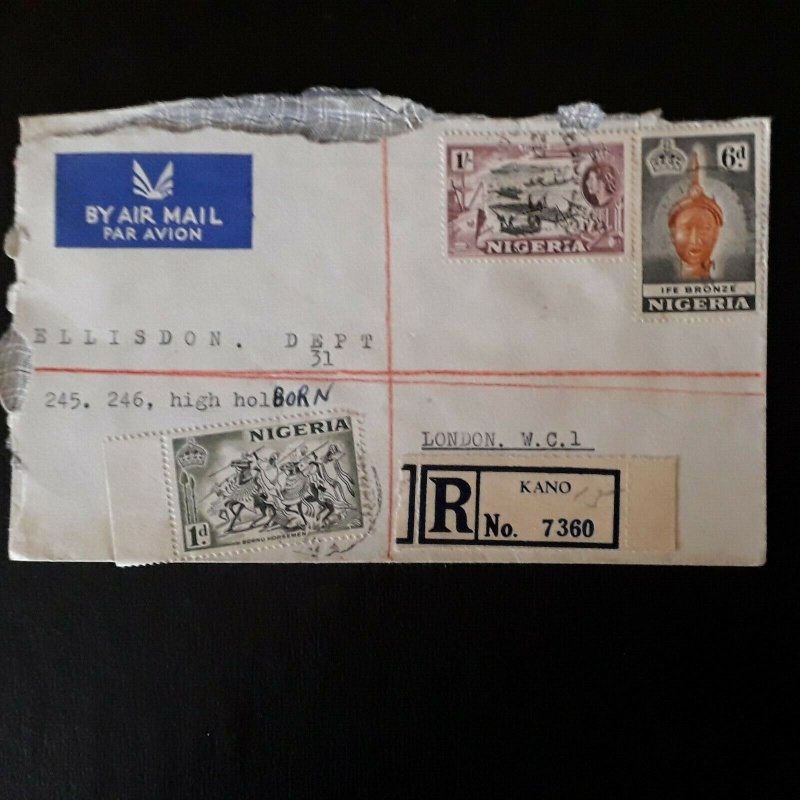 NIGERIA 1956 COVER KANNO TO LONDON REGISTERED AIRMAIL