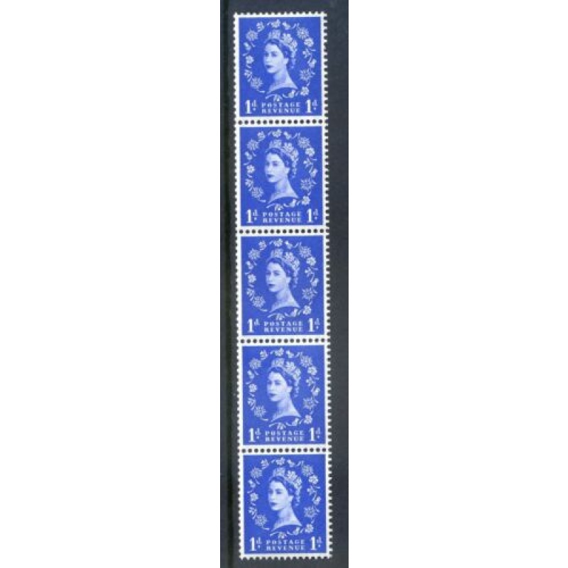 GB 1d Ultramarine SG562 S15d mounted mint Strip 5 Stop Omitted Flaw