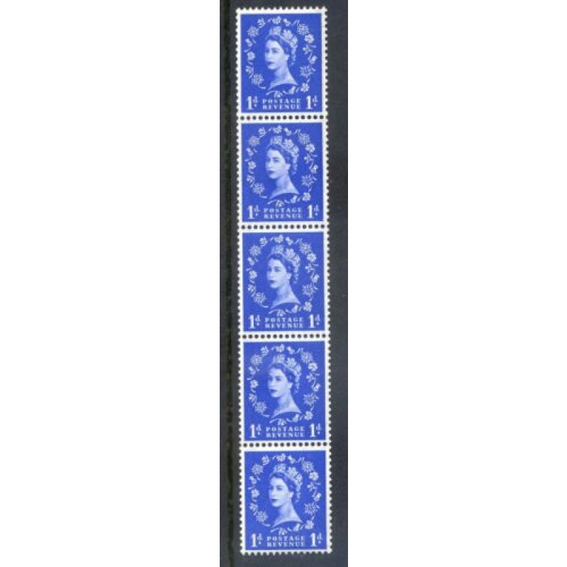 GB 1d Ultramarine SG562 S15e mounted mint Strip 5 Shamrock Flaw