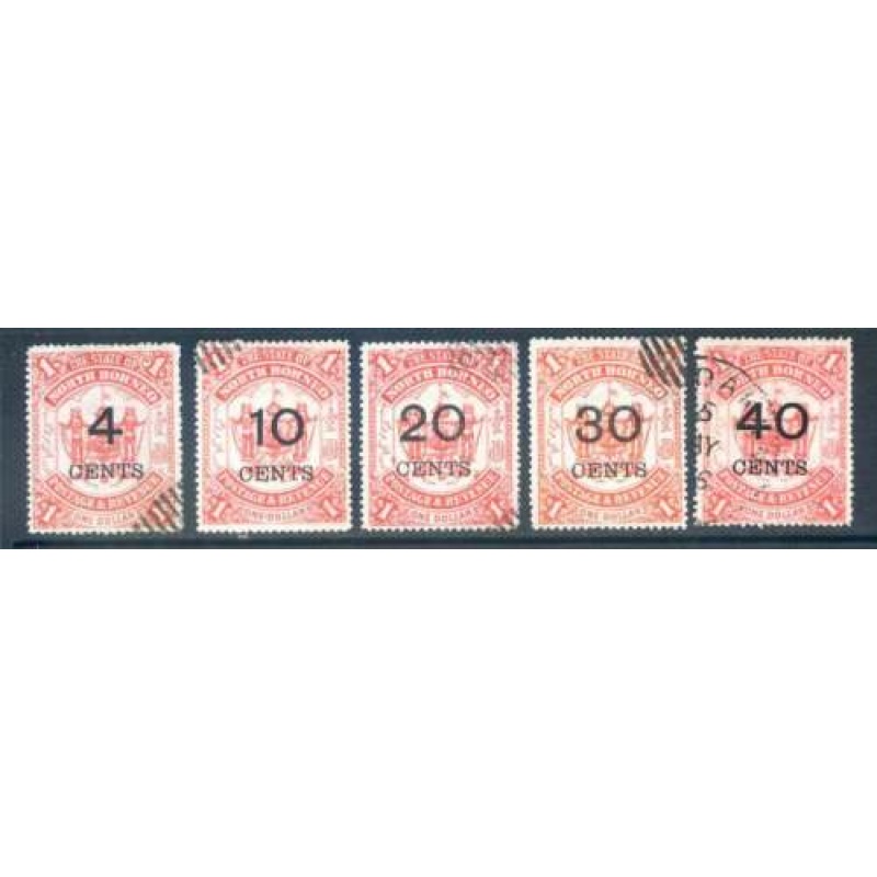 North Borneo 1895 Surcharge Set SG87 91 Fine Used