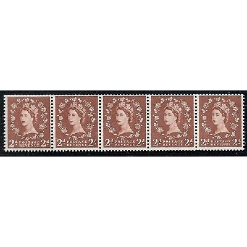 S41 2d Wilding Multi Crown on White Horizontal coil strip UNMOUNTED MINT