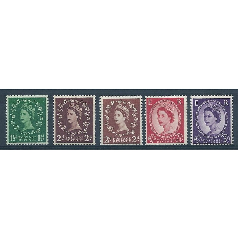 1955-58 Sg 542a - 545b Edward Crown Sideways Full set of 5 values UNMOUNTED MINT