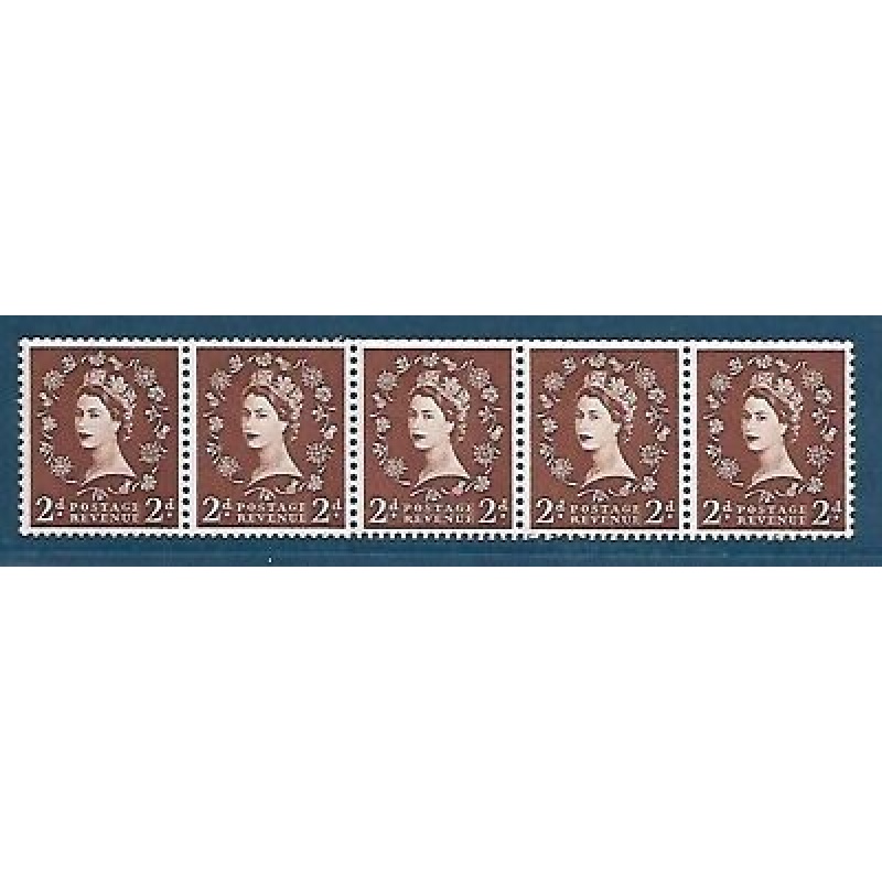 S36 2d Wilding Tudor Crown Horizontal coil strip UNMOUNTED MINT MNH