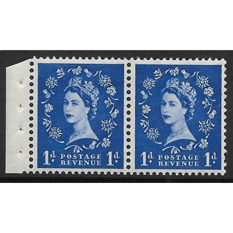 SB28 1d Wilding booklet pane of 2 perf type E(v) Good perfs UNMOUNTED MNT