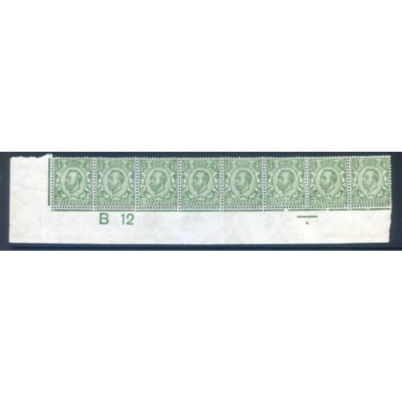 KGV 1 2d Green B12w(I) Control Strip 8 Unmounted Mint