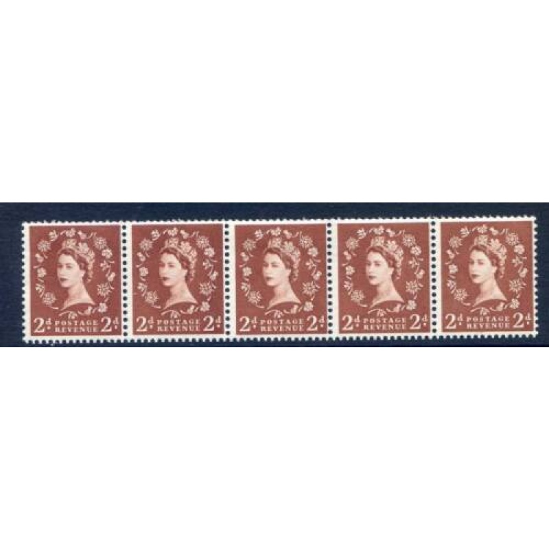 GB 2d Light Red Brown SG543bd Unmounted Mint Strip 5 S Ways Wmk