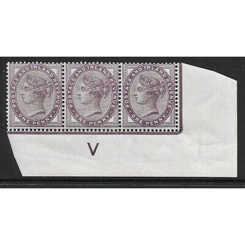 1d lilac control V imperf strip of 3 - with marginal rule UNMOUNTED MINT