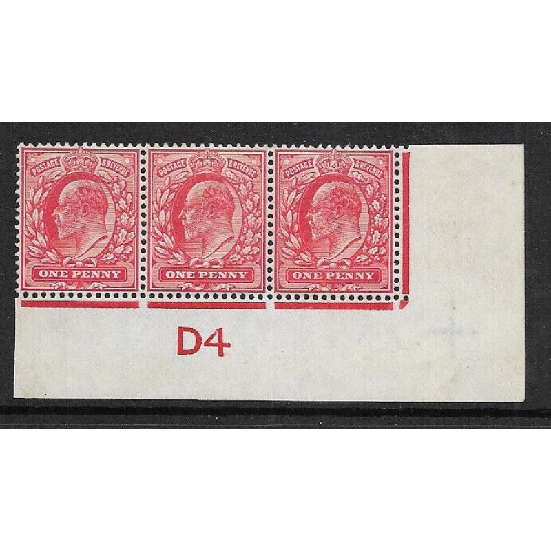 M5(1) 1d Scarlet EDVII De La Rue control D4 Imperf MOUNTED MINT