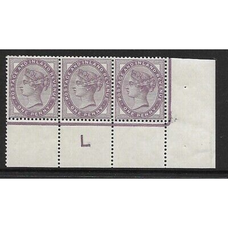 1d lilac control L perf strip of 3 - with marginal rule UNMOUNTED MINT