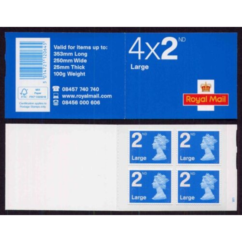 MA2c Stamps 4 x 2nd large class stamps barcode booklet - Self Adhesive - No Cyl