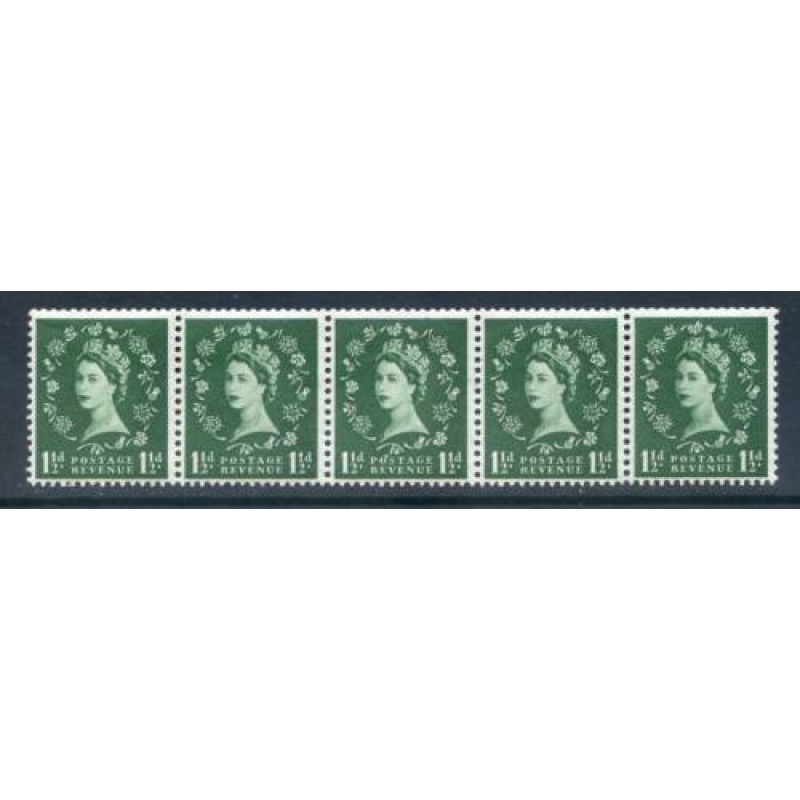 GB 1 1 2d green SG517 mounted Mint Strip 5 S25m Flaw