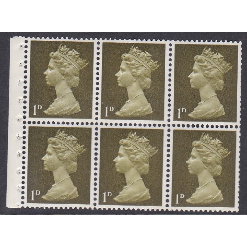 UB1 1d Pre-decimal Machin Booklet Pane Perf Ie(t) UNMOUNTED MINT