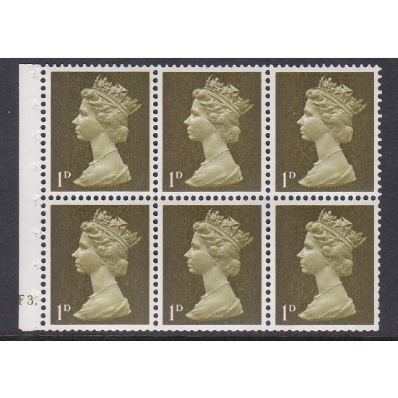 UB1 1d Pre-decimal Machin Booklet Pane Cyl F3 Dot Perf I UNMOUNTED MINT