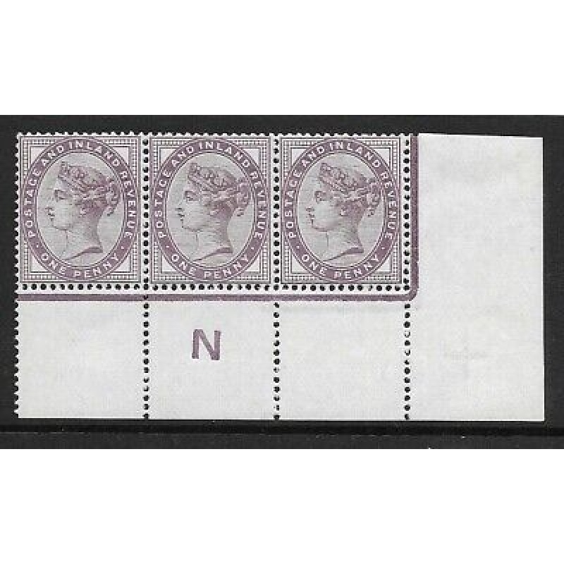 1d lilac control N perf strip of 3 - with marginal rule UNMOUNTED MINT