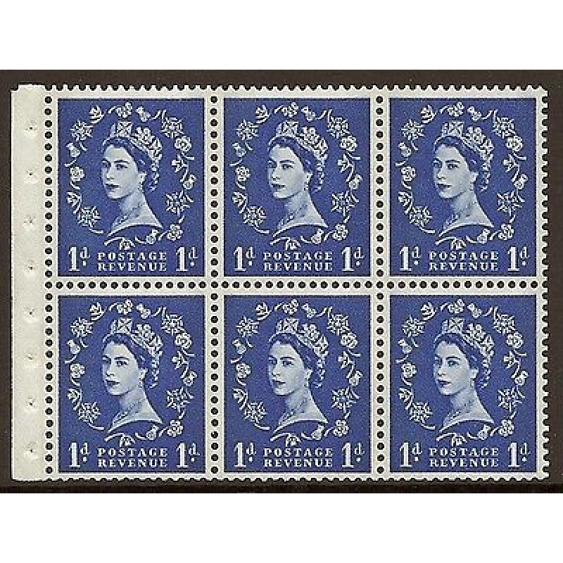 SB41 1d Wilding booklet pane Blue phos on Cream perf type Ie UNMOUNTED MNT MNH