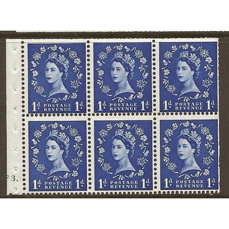 SB26 1d Wilding booklet pane cyl F3 Dot perf type Ie UNMOUNTED MNT MNH