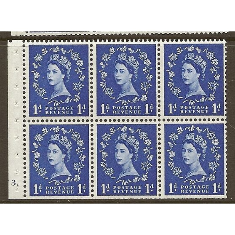 SB26 1d Wilding booklet pane cyl F3 Dot perf type Ie UNMOUNTED MNT MNH