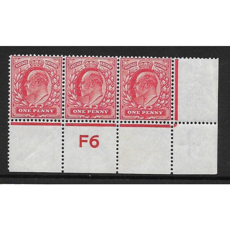 Sg 219 M5(1) 1d Scarlet Control F6 Strip of 3 perf V2 UNMOUNTED MINT MNH