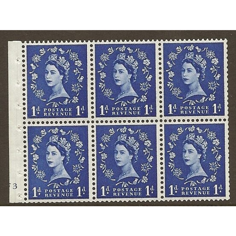 SB26 1d Wilding booklet pane cyl F3 No Dot perf type I UNMOUNTED MNT MNH