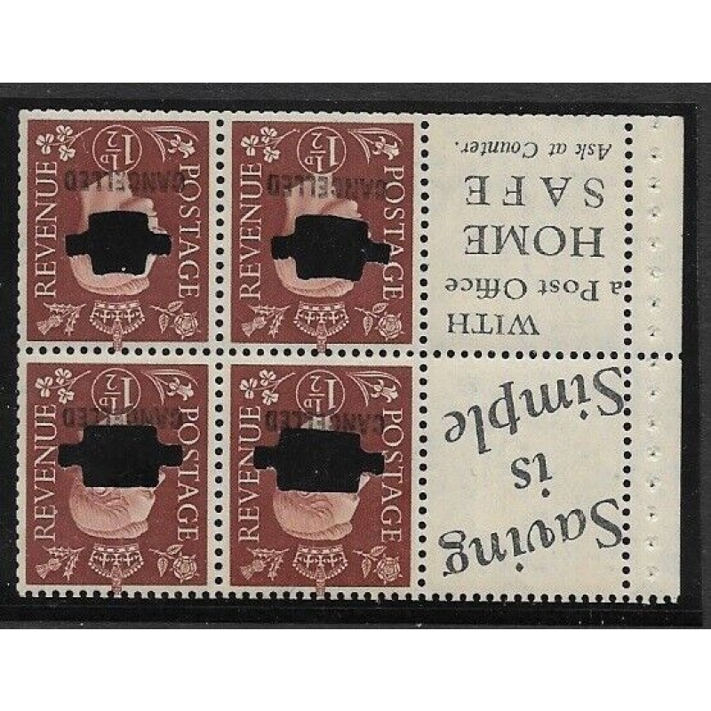 QB23a 1d Brown booklet pane CANCELLED  punched Type 33P UNMOUNTED MNT