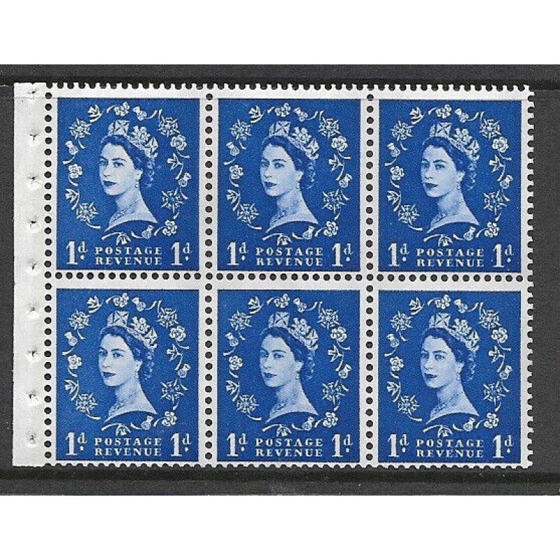 SB42 1d Wilding booklet pane Blue phos on White perf type I UNMOUNTED MNT MNH