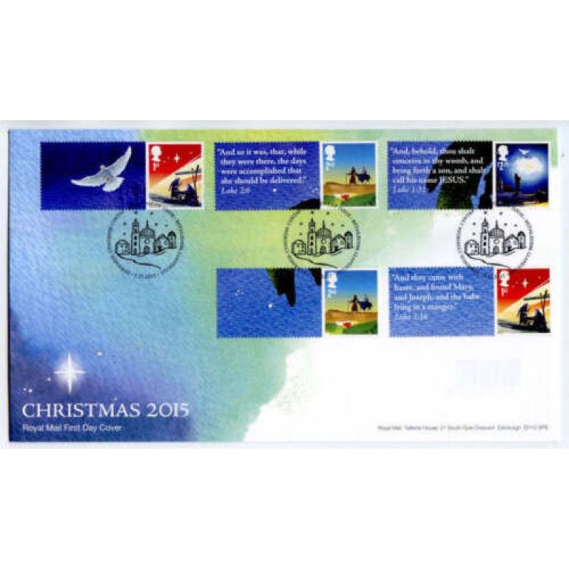 GB 2015 Christmas set on Unnaddressed Cover Bethlehem Cancel