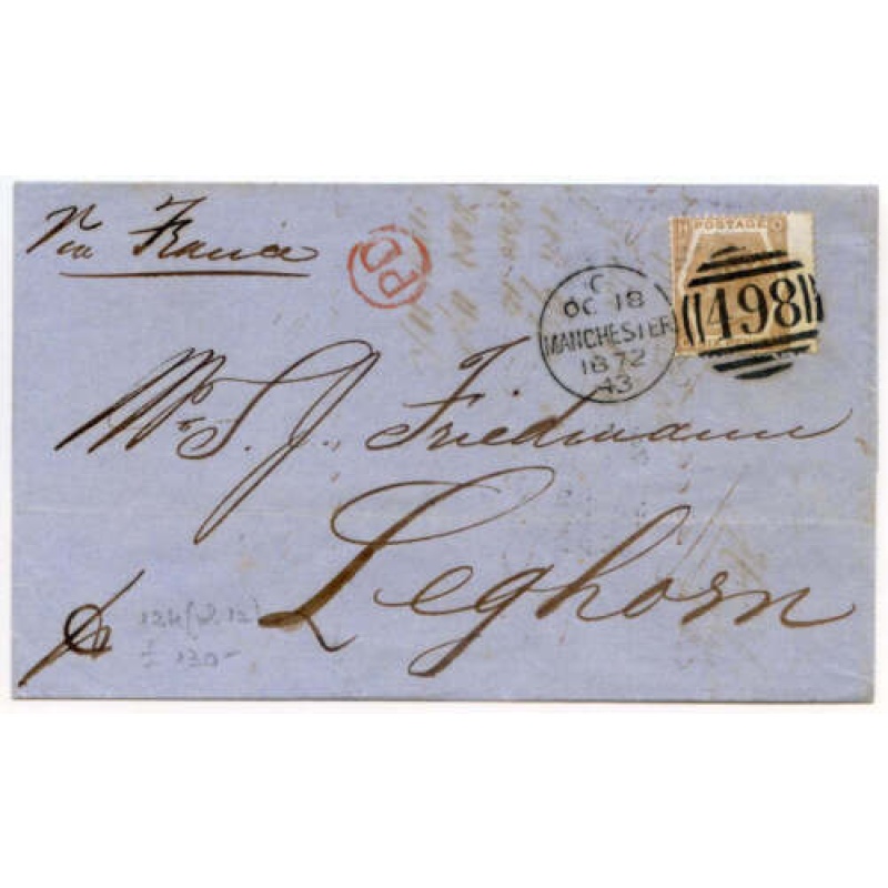 SG122b 6d Pale Chestnut On Cover From Manchester Via France