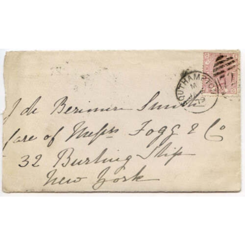 2 1 2d Rosy Mauve SG143 Plate 11 On Cover from Southampton to New York