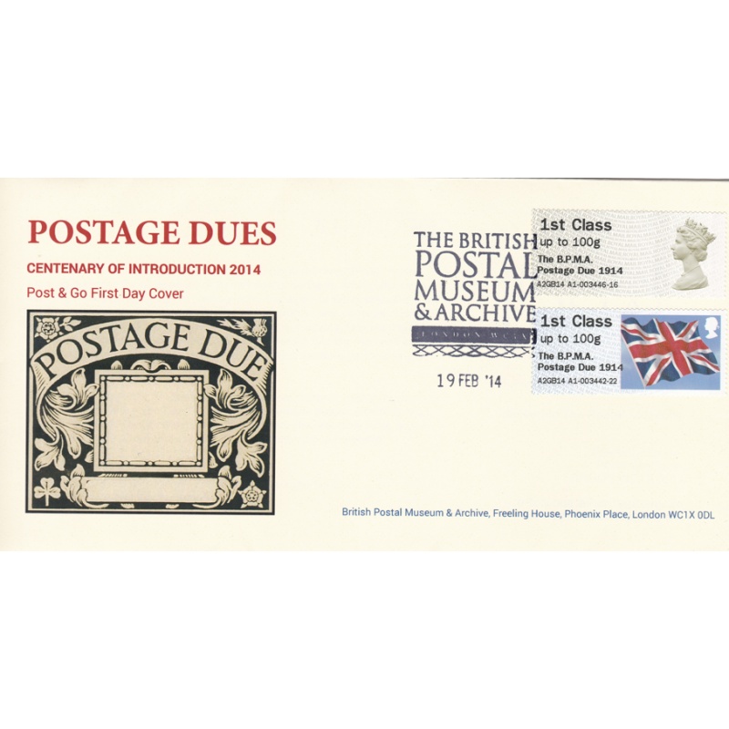 GB 2014 Post  Go - BPMA - Centenary Of Postage Due FDC Mint