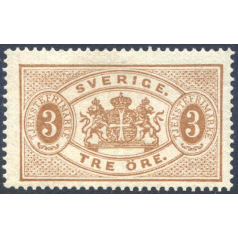 Sweden 1874 77 3 ore Brown Official Facit TJ1