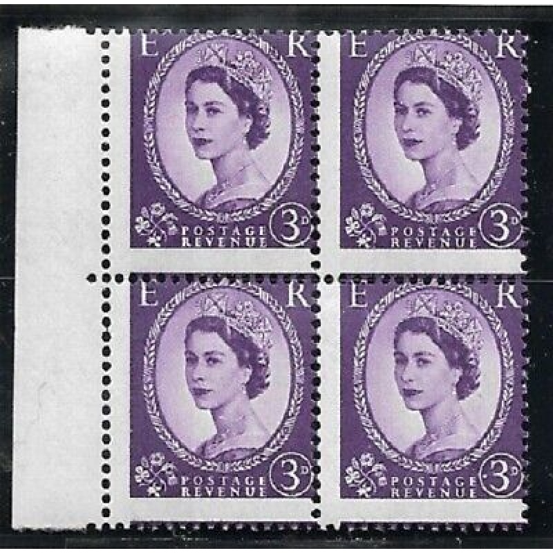 3d Wilding Multi Crowns variety - Misperf marginal block of 4 UNMOUNTED MINT